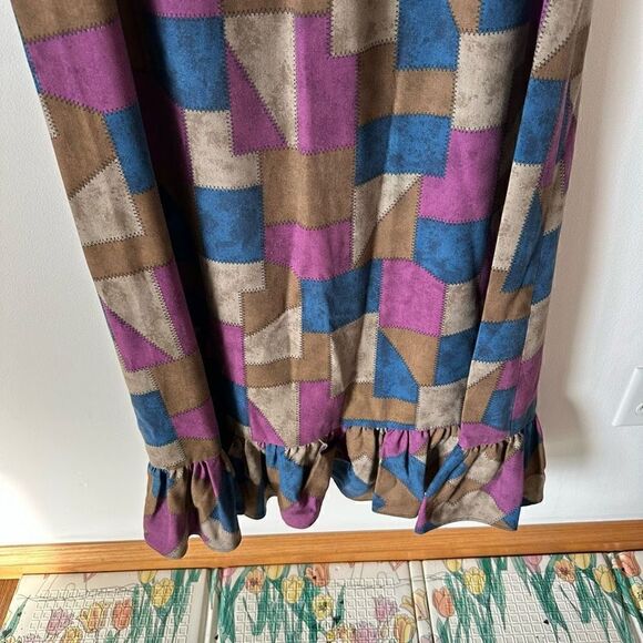 Handmade Printed Multicolor Patchwork Scarecrow Sleeveless Maxi Ruffle Hem Dress - Picture 5 of 8